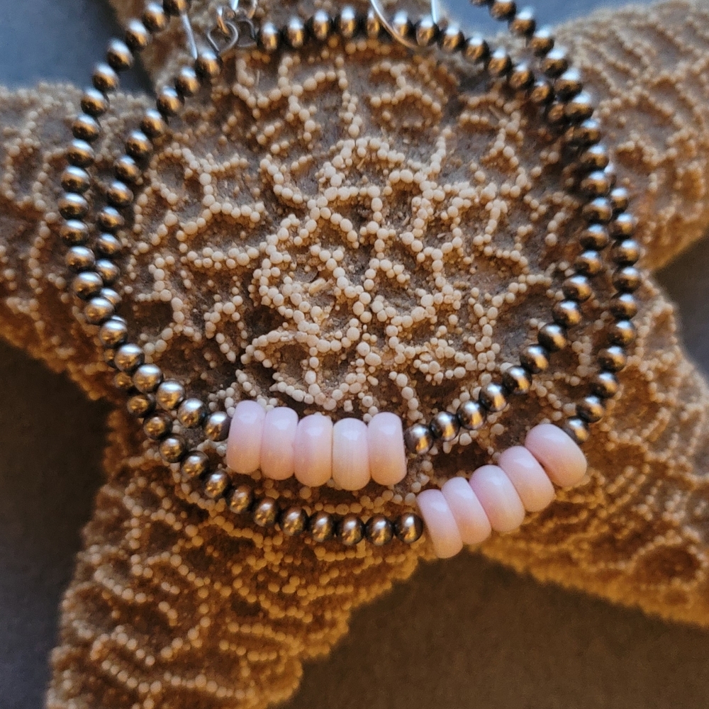 Large pink conch sterling silver NP hoops!